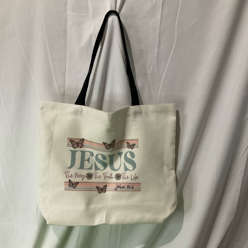Handmade Canvas Tote Bag, Jesus, 15”X 18” X 5” Large Capacity